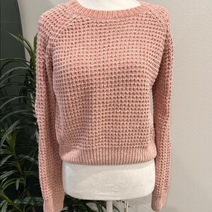 Altar’d State Rose Pink Chenille Cropped Sweater Soft Plush Long Sleeve XS